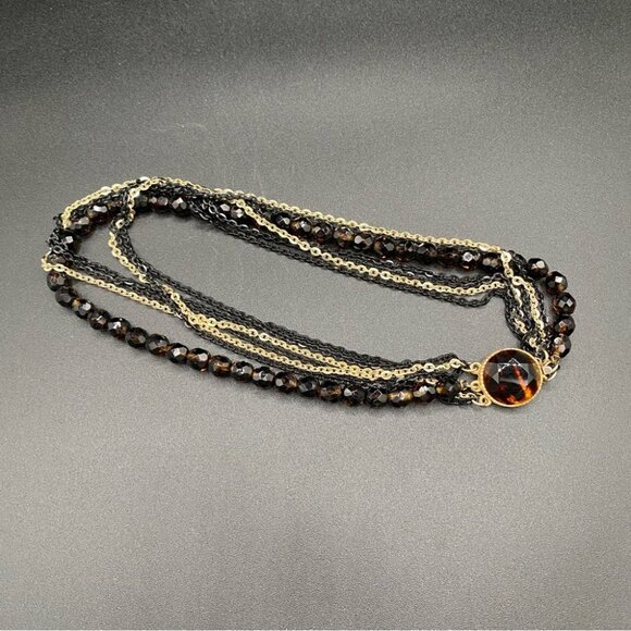 Vintage Brown Glass Multistrand Necklace in Black and Gold Chain - Picture 6 of 7